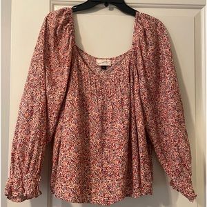 pink floral blouse